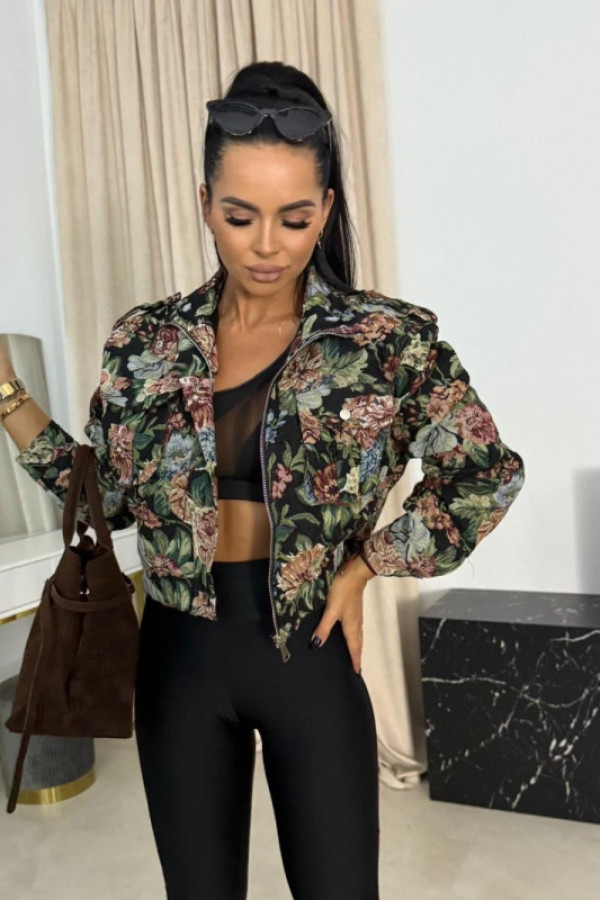 Bawełniana wzorzysta katana damska zapinana na zamek i napy czarna elodie