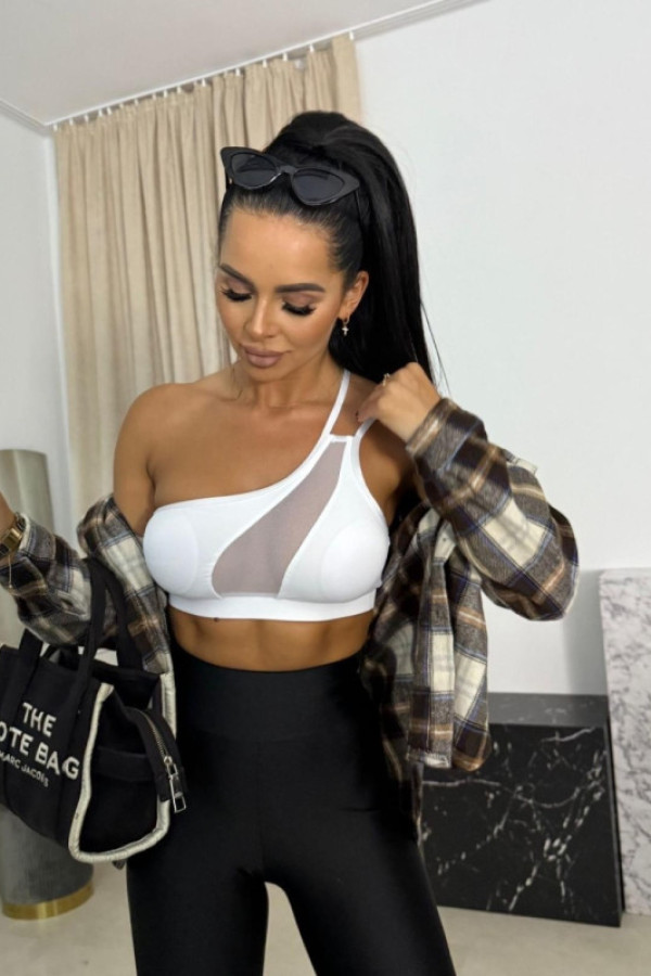 Krótki top sportowy damski na jedno ramiączko – biały niko