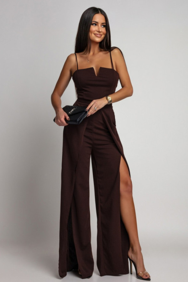 Kombinezon z rozcięciami na nogawkach brązowy absolu