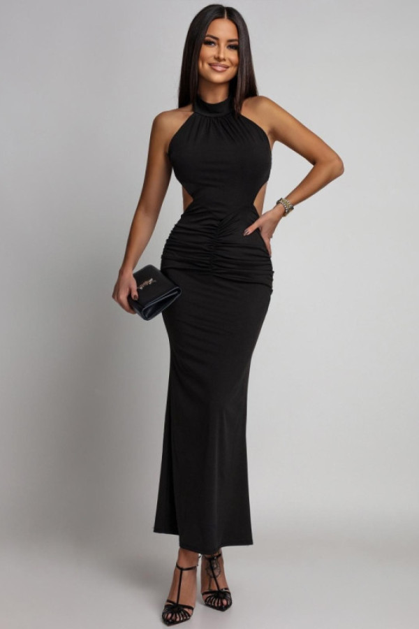 Czarna maxi sukienka z wycięciami na bokach eniqa