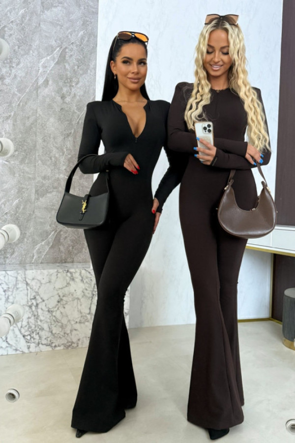 Bawełniany kombinezon długi z dzwonami – czekoladowy