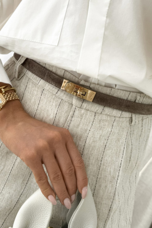 Pasek 100% skóra naturalna herme zamsz taupe