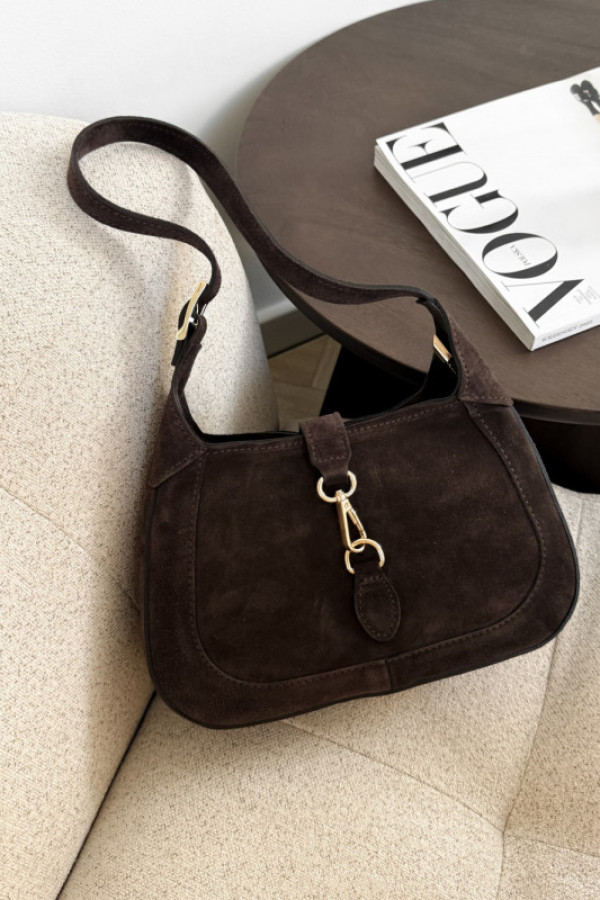 Torebka typu hobo 100% skóra zamszowa maison czekolada