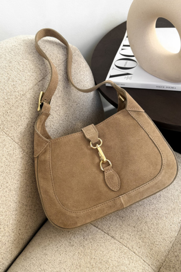 Torebka typu hobo 100% skóra zamszowa maison beż