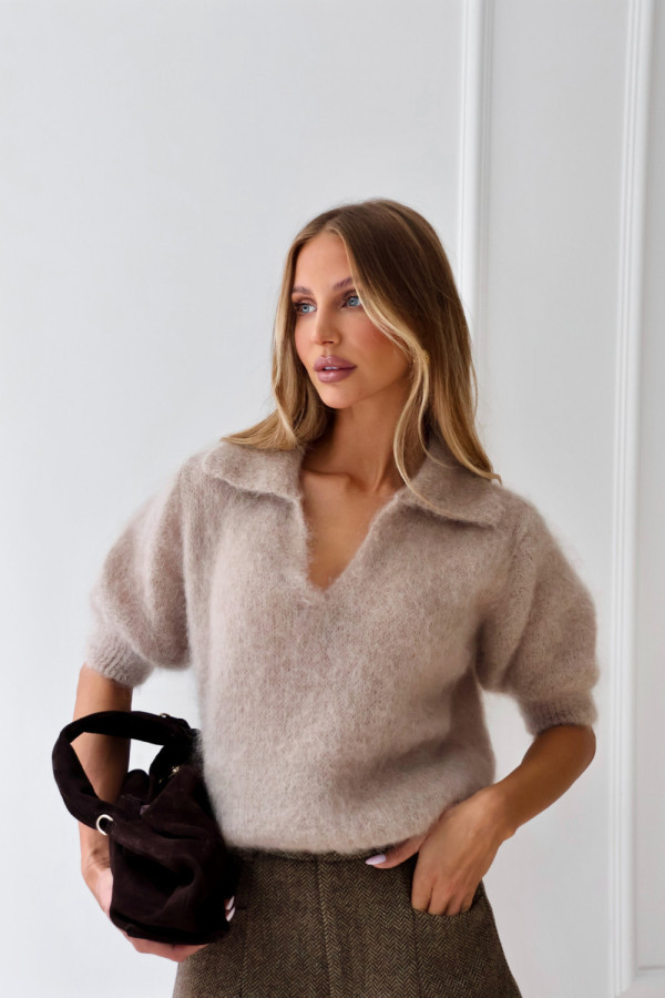 Sweter polo 81% kid moher premium beż polene