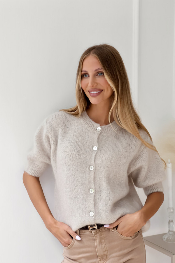 Kardigan z krótkim rękawem z moherem i wełną beż chester