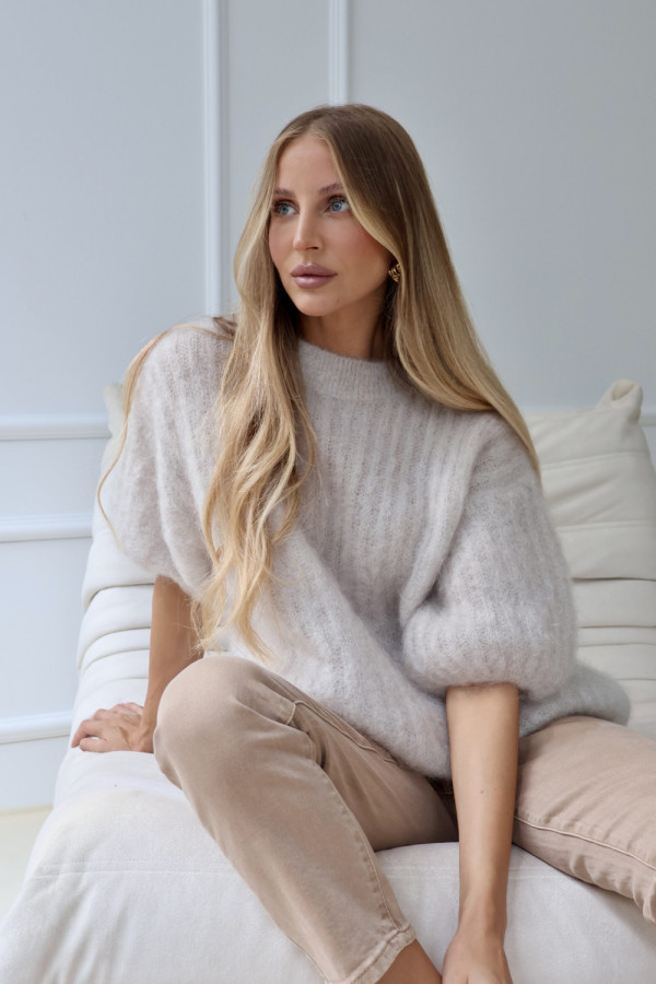 Sweter prążkowany 81% kid moher premium chłodny beż lon