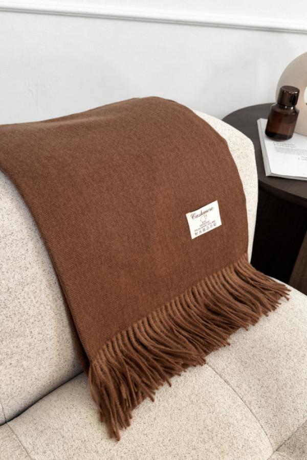 Szal z kaszmirem i wełną z frędzlami brąz snow