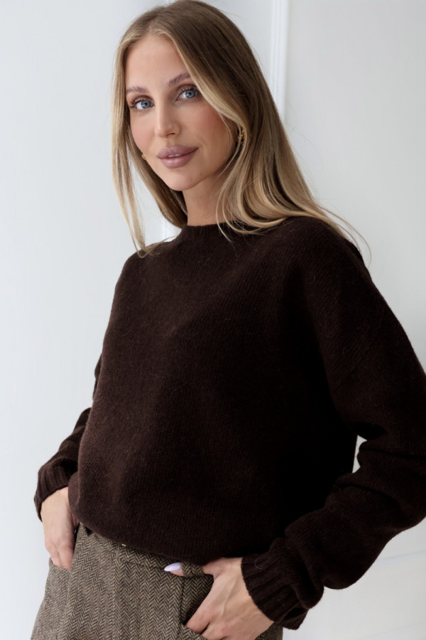 Sweter 100% wełna merino premium czekolada lancaster