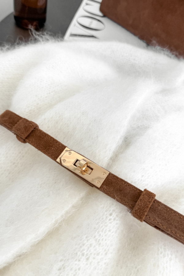 Pasek 100% skóra naturalna zamszowa herme cynamon