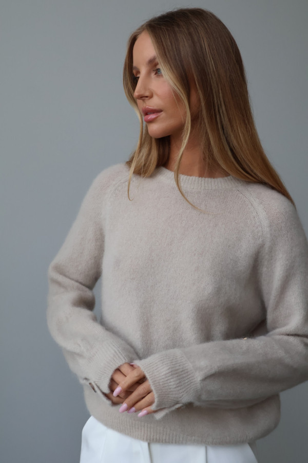 Sweter z kid moherem i wełną merino beż mera