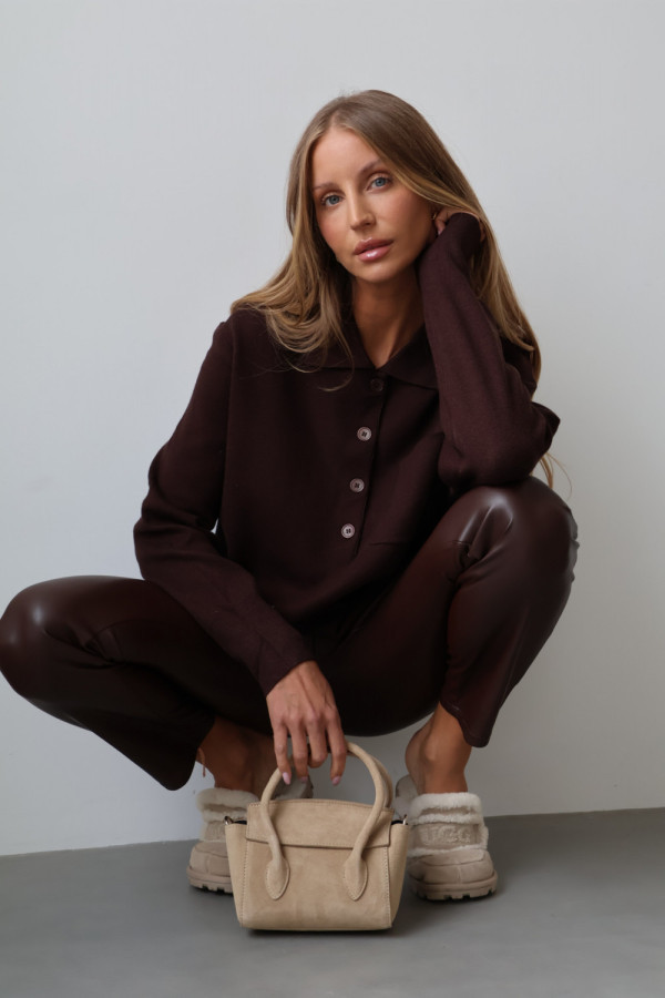 Sweter polo z guzikami czekolada mons