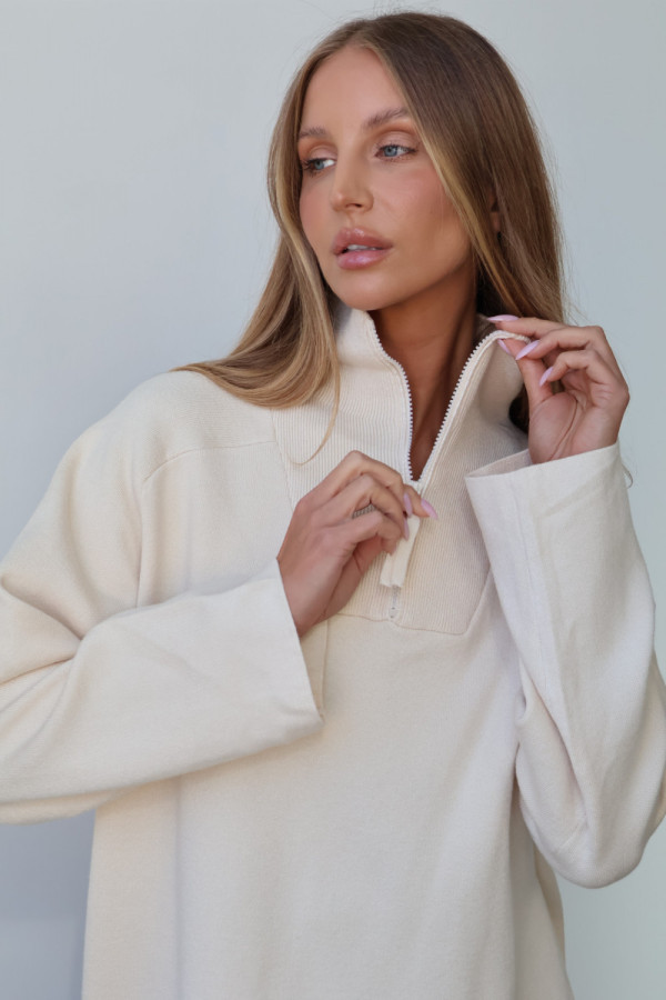 Sweter polo z zamkiem beż arlon