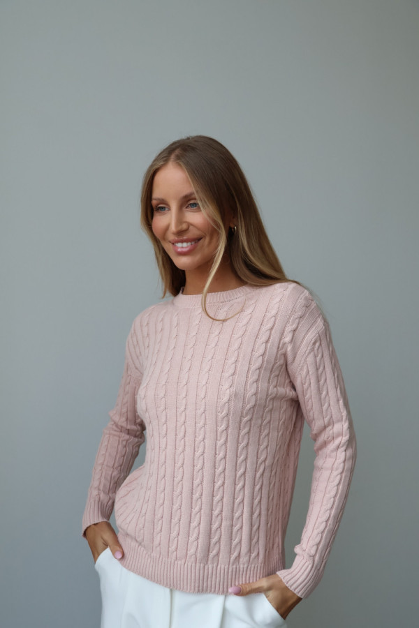 Sweter 100% bawełna pudrowy róż oxford