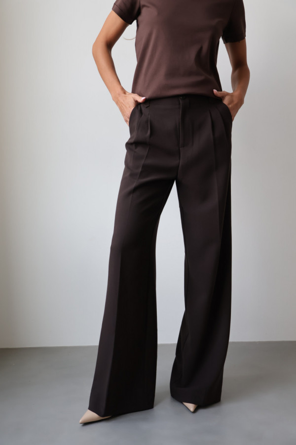 Spodnie z wysokim stanem rozszerzane gorzka czekolada arles