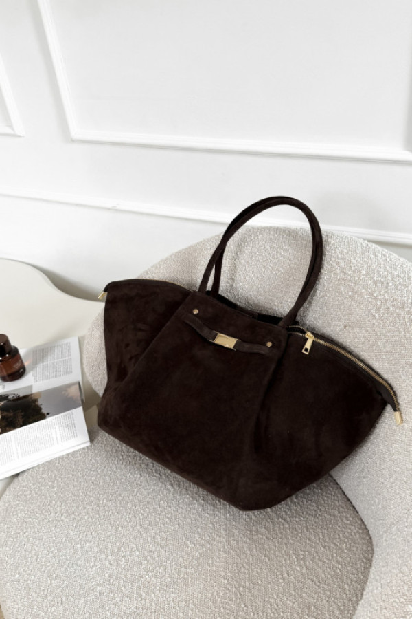 Torebka 100% skóra zamszowa leonie maxi czekolada