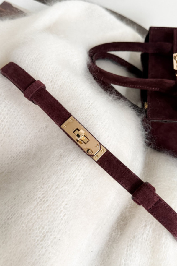 Pasek 100% skóra naturalna herme zamsz burgund