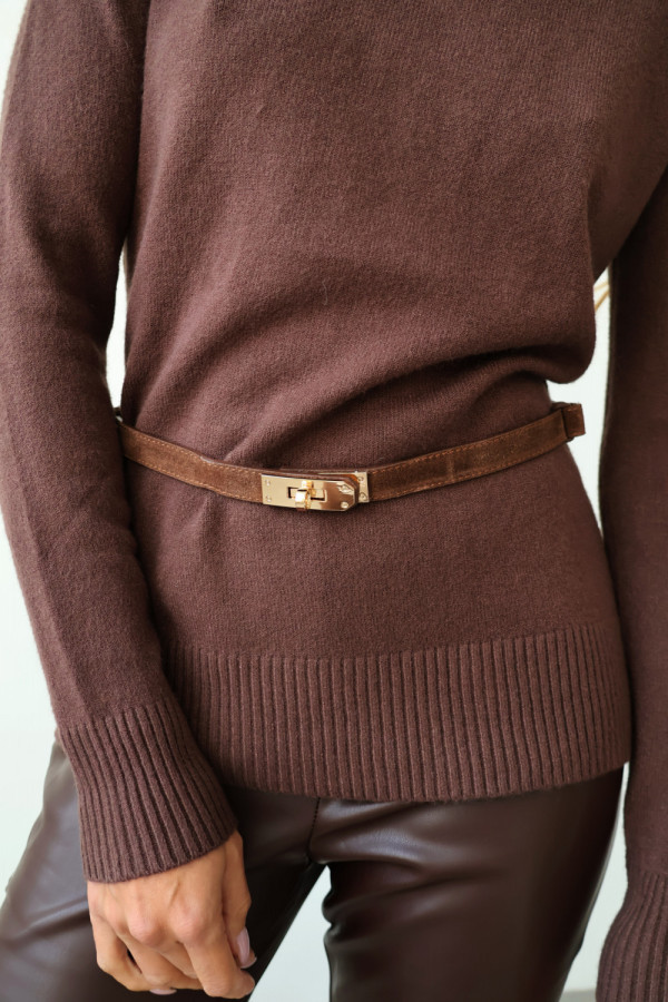 Pasek 100% skóra naturalna herme zamsz brąz