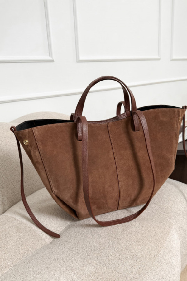 Torebka 100% skóra zamszowa kasztan solene maxi