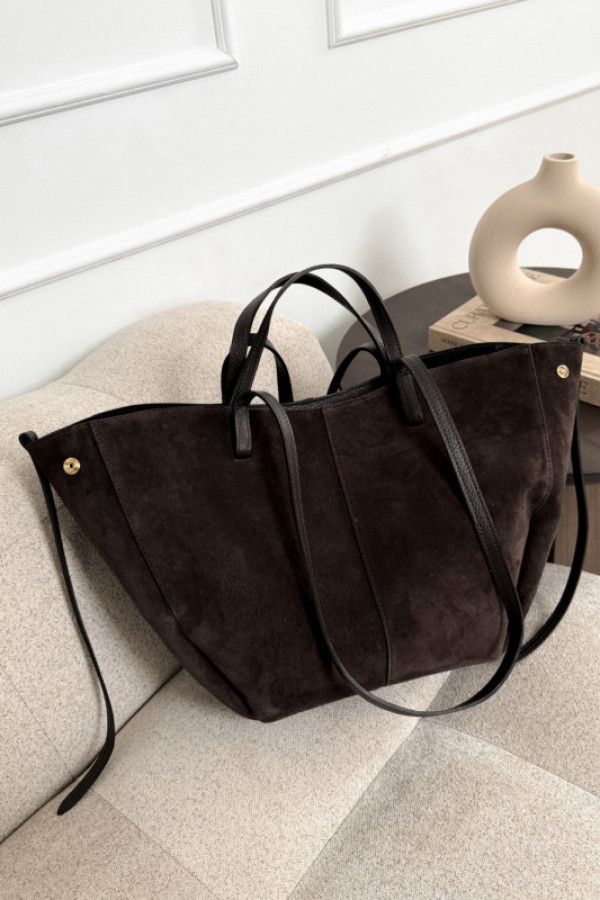 Torebka 100% skóra zamsz gorzka czekolada solene maxi