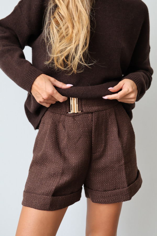 Szorty z wysokim stanem i klamrą czekolada biarri
