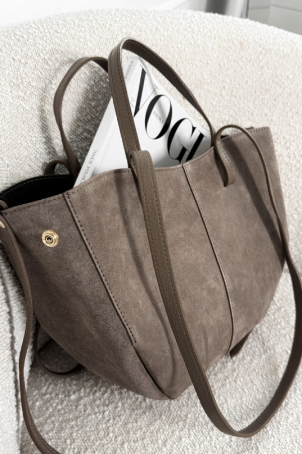 Torebka 100% skóra naturalna zamsz taupe solene