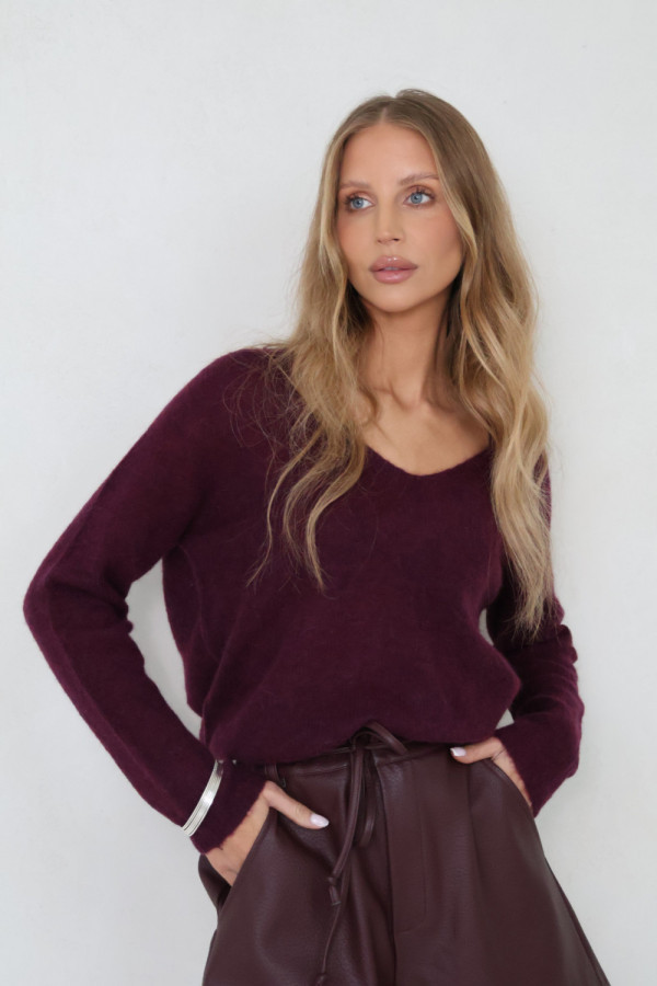 Sweterek z baby alpaką i wełną dziewiczą śliwka molly