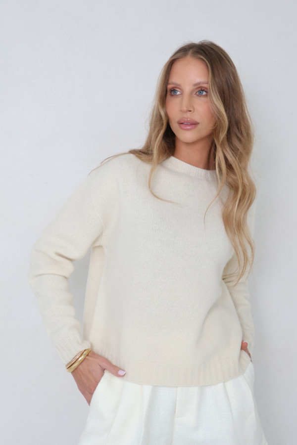 Sweter 100% wełna merino premium śmietanka lancaster