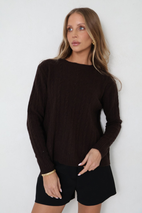 Sweter premium 100% wełna merino czekolada cambridge