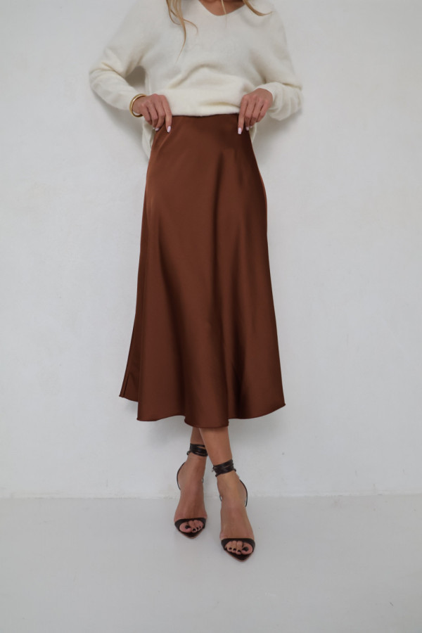 Spódnica 100% wiskoza satynowa brąz fiona