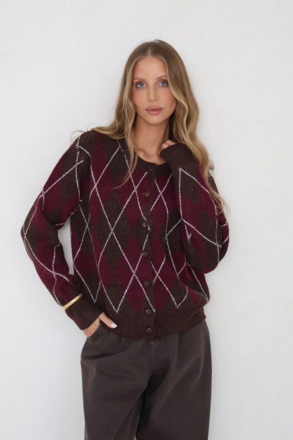 Kardigan w romby czekolada square
