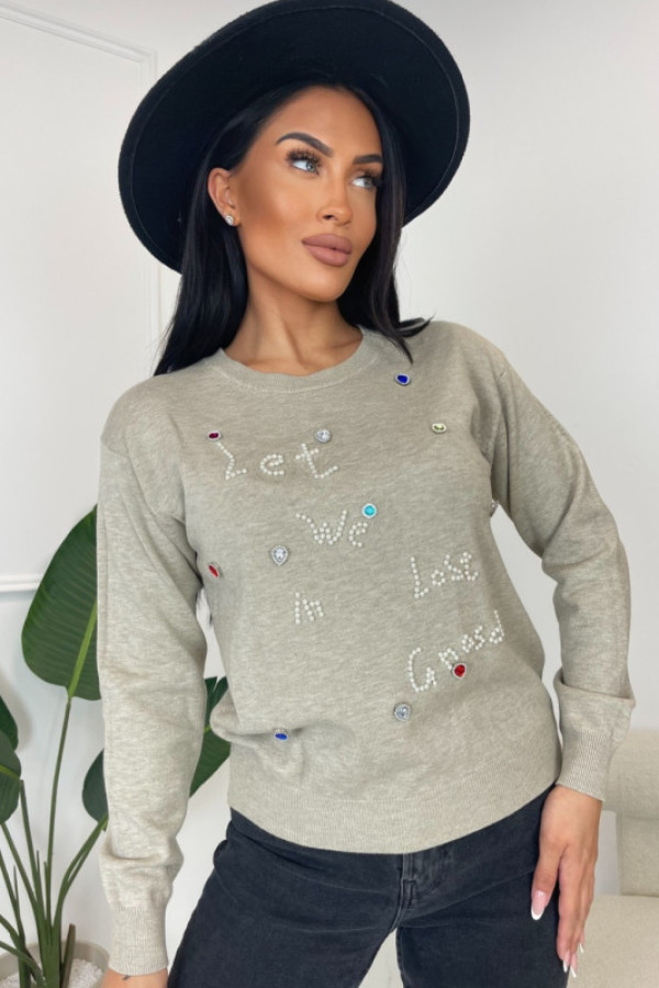 Sweterek z napisami beżowy