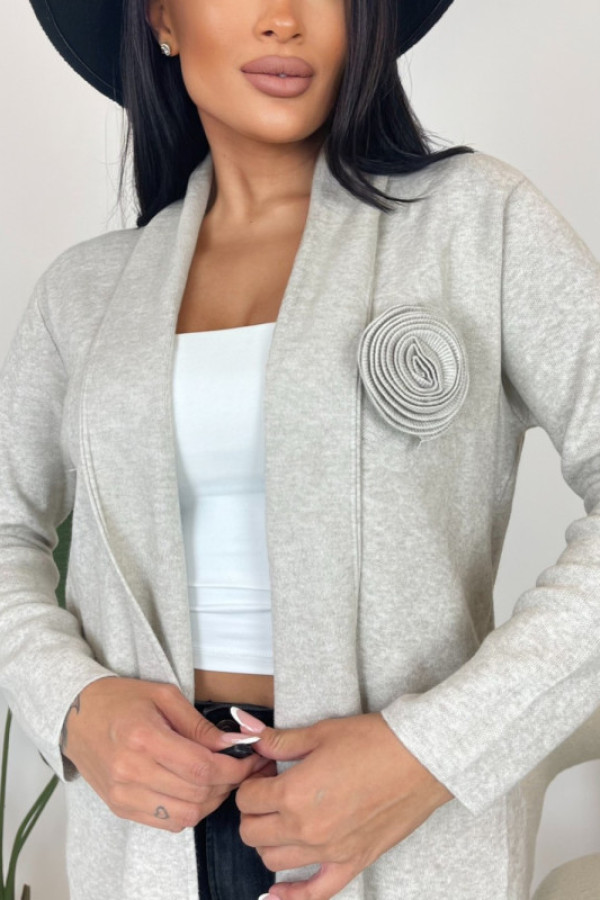 Kardigan z różą jasnobeżowy