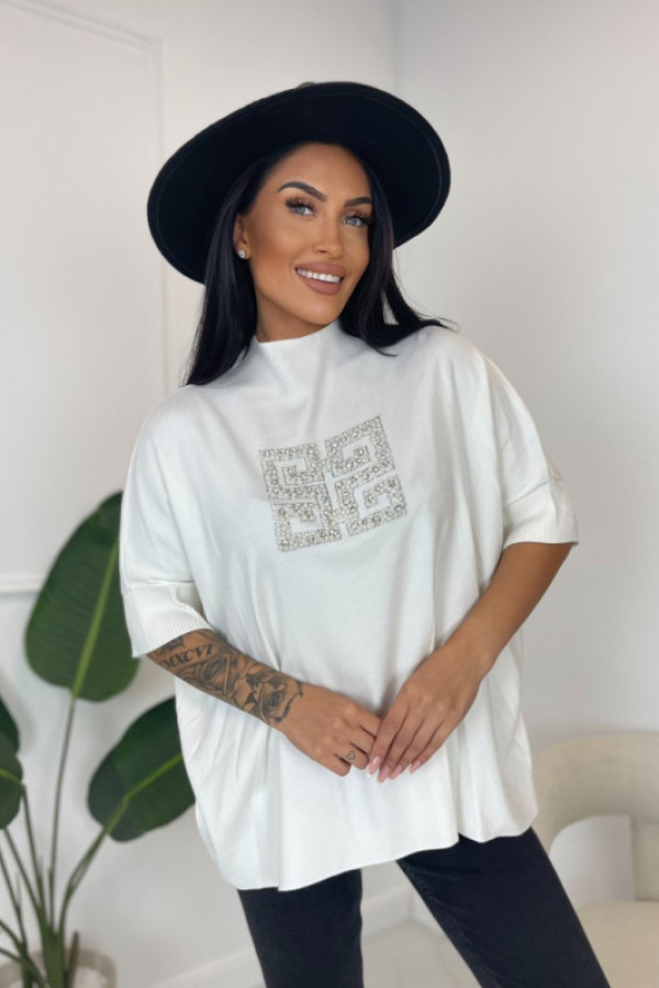 Sweterek ze srebrnym printem biały