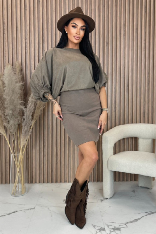 Sukienka dzianinowa z krótkim rękawem beżowa