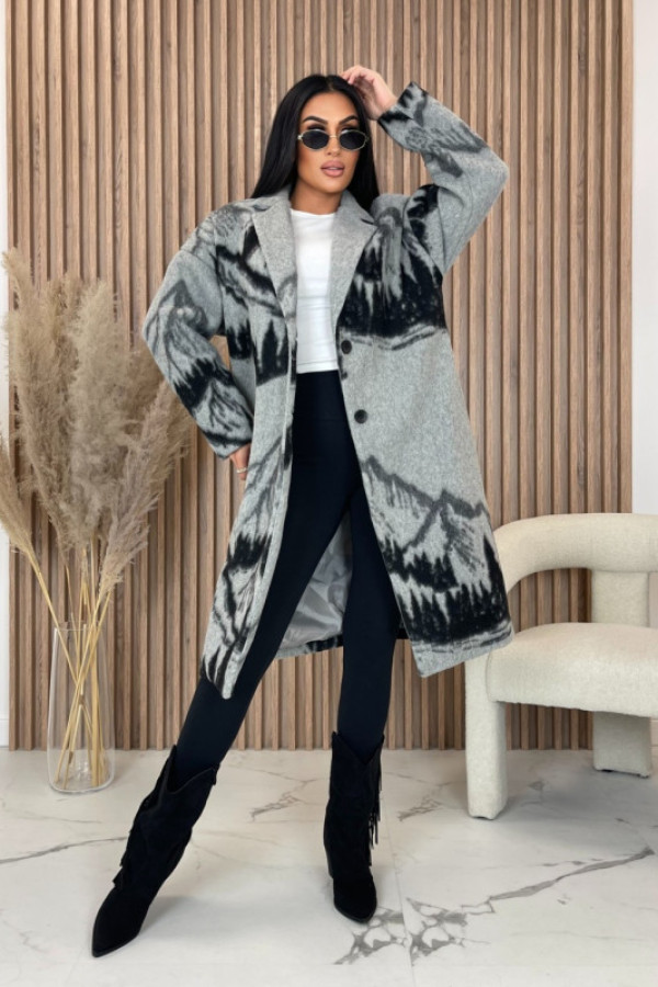 Płaszcz plus size szary we wzory