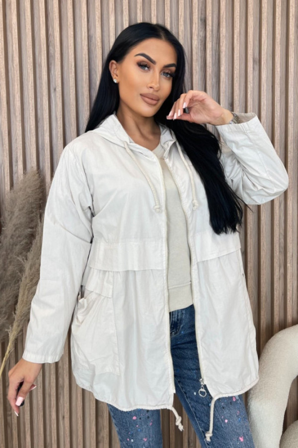 Kurtka pikowana plus size z kapturem beżowa