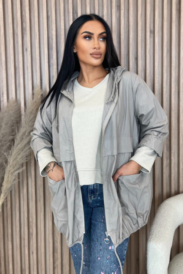 Kurtka pikowana plus size z kapturem ciemny beż