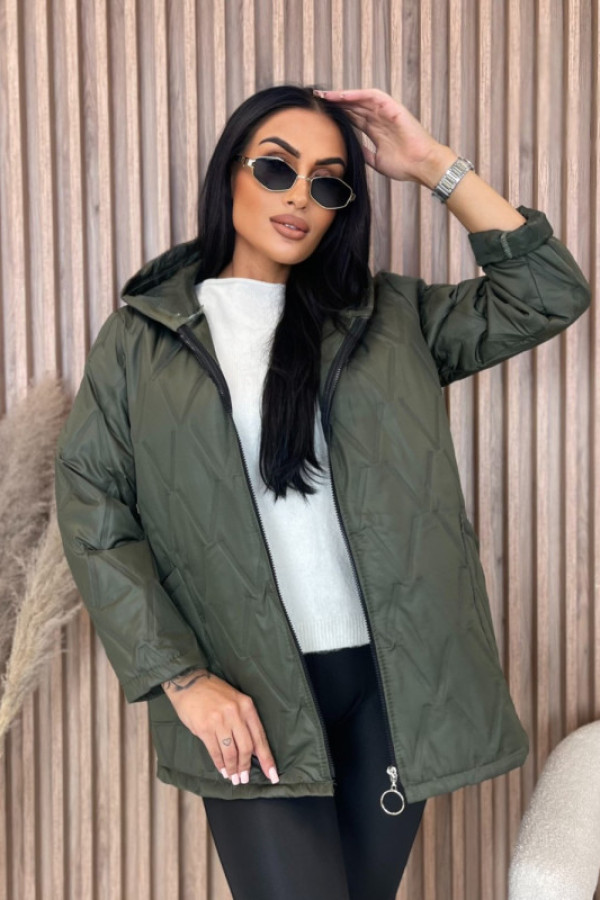 Kurtkaprzejściowa pikowana z kapturem oliwkowa