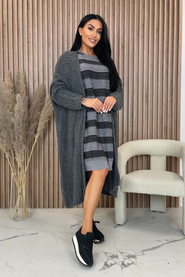 Kardigan długi plus size grafitowy