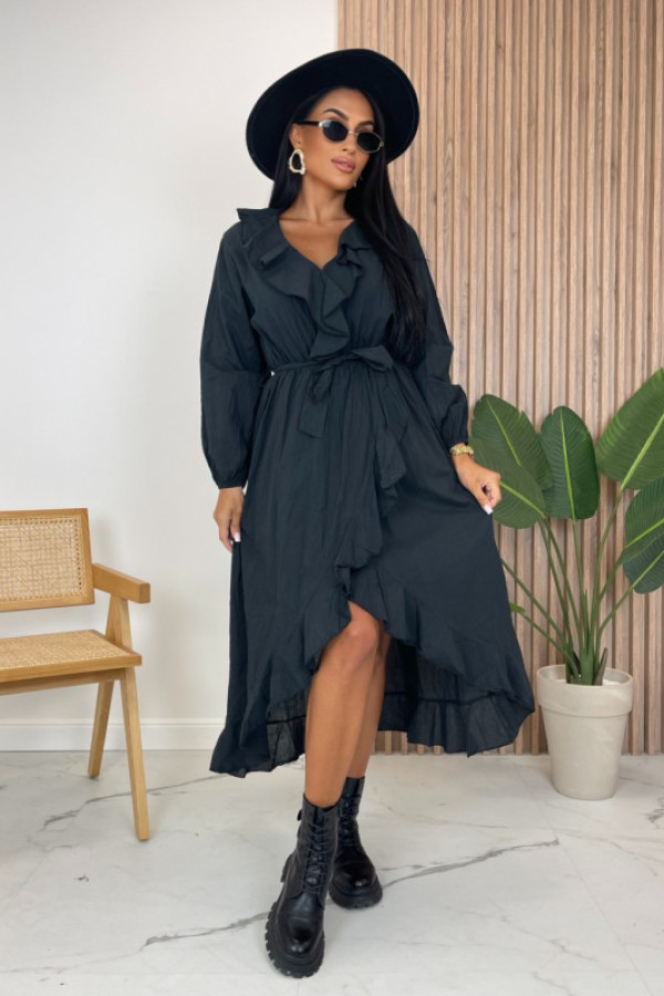 Sukienka kopertowa z falbanką czarna