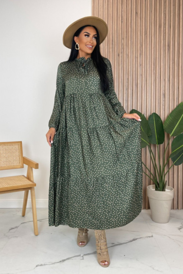 Sukienka maxi w groszki khaki-czarna