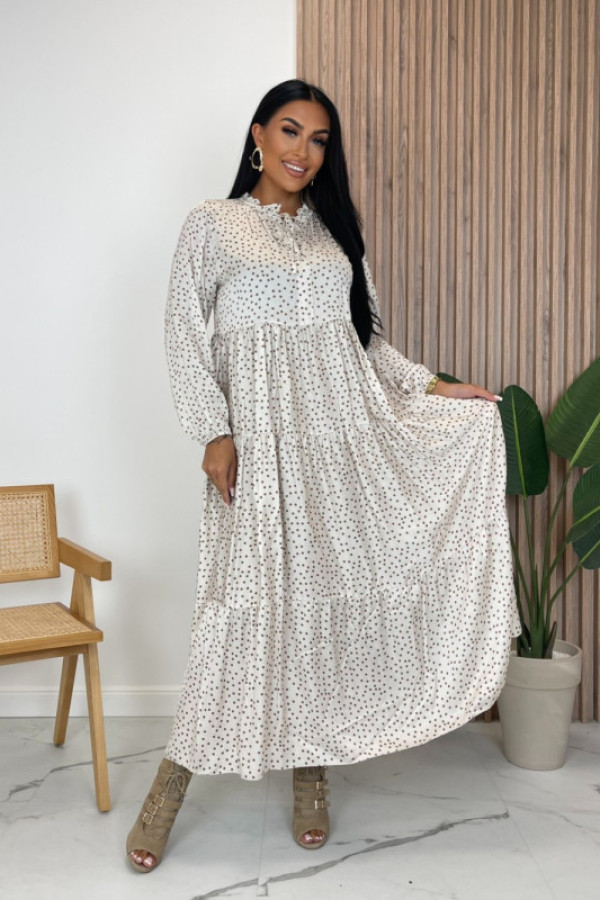 Sukienka maxi w groszki biało-czarna