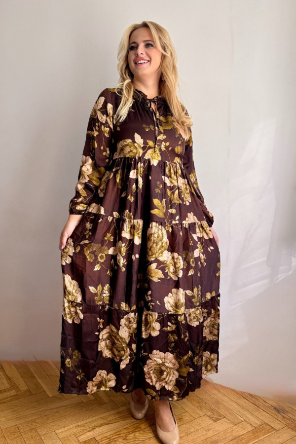 Sukienka w kwiaty czekoladowa