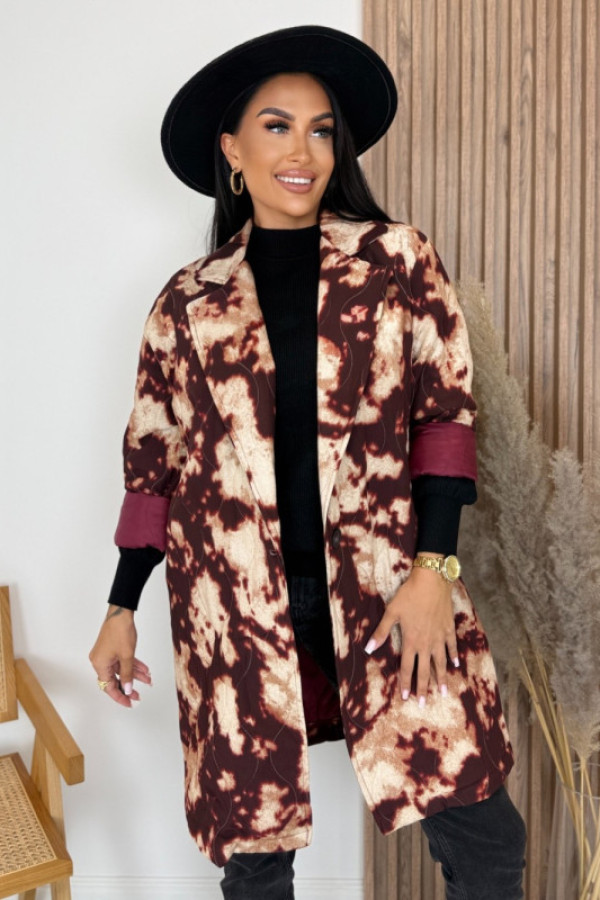 Płaszcz wzorzysty bordowo-beżowy