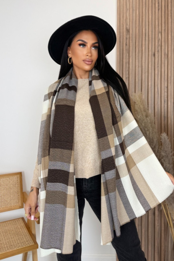 Szal w kratę brązowy