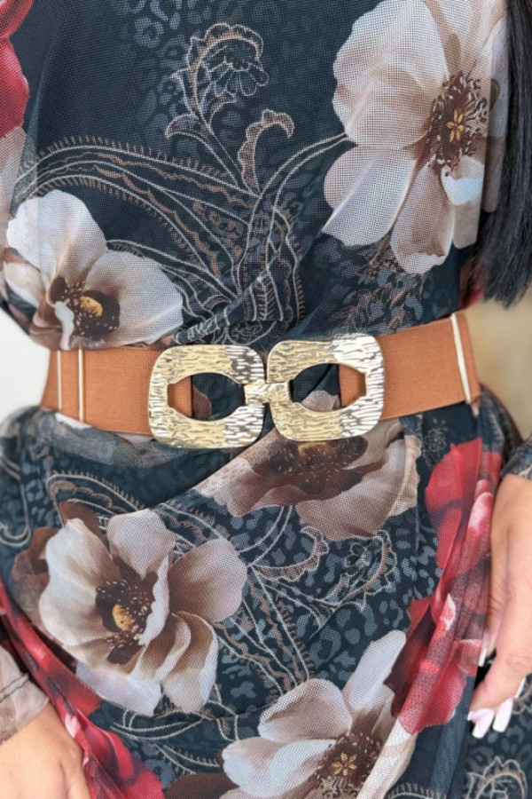 Pasek ze złotą klamrą camelowy