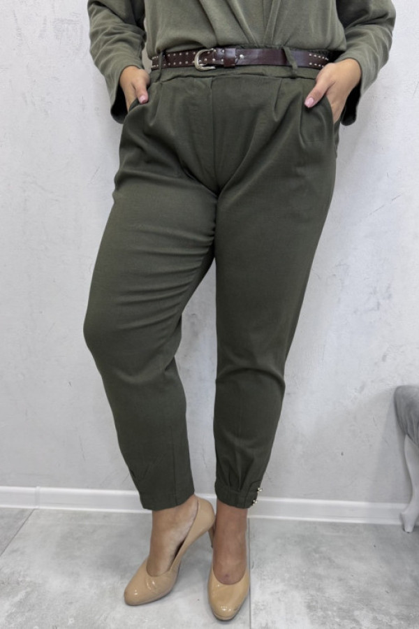 Spodnie na gumce z paskiem khaki