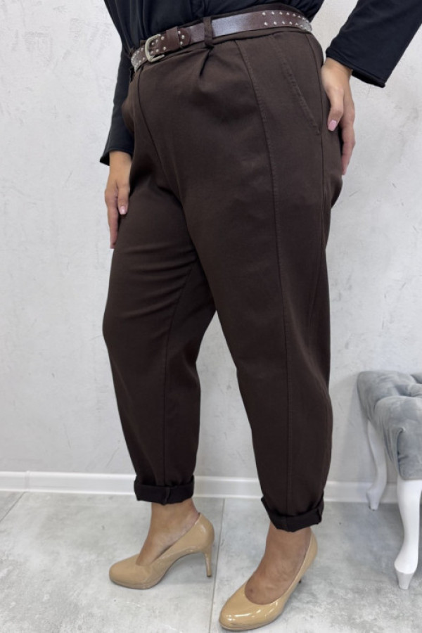 Spodnie z paskiem czekoladowe