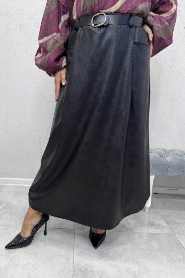 Spódnica skórzana midi czarna